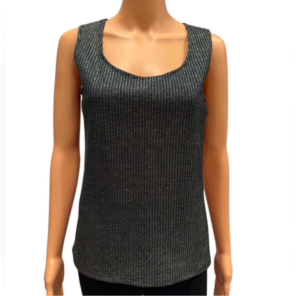 NWOT Adrianna Papell Metallic Sparkle Bling Black Silver Tank Top NWT Medium